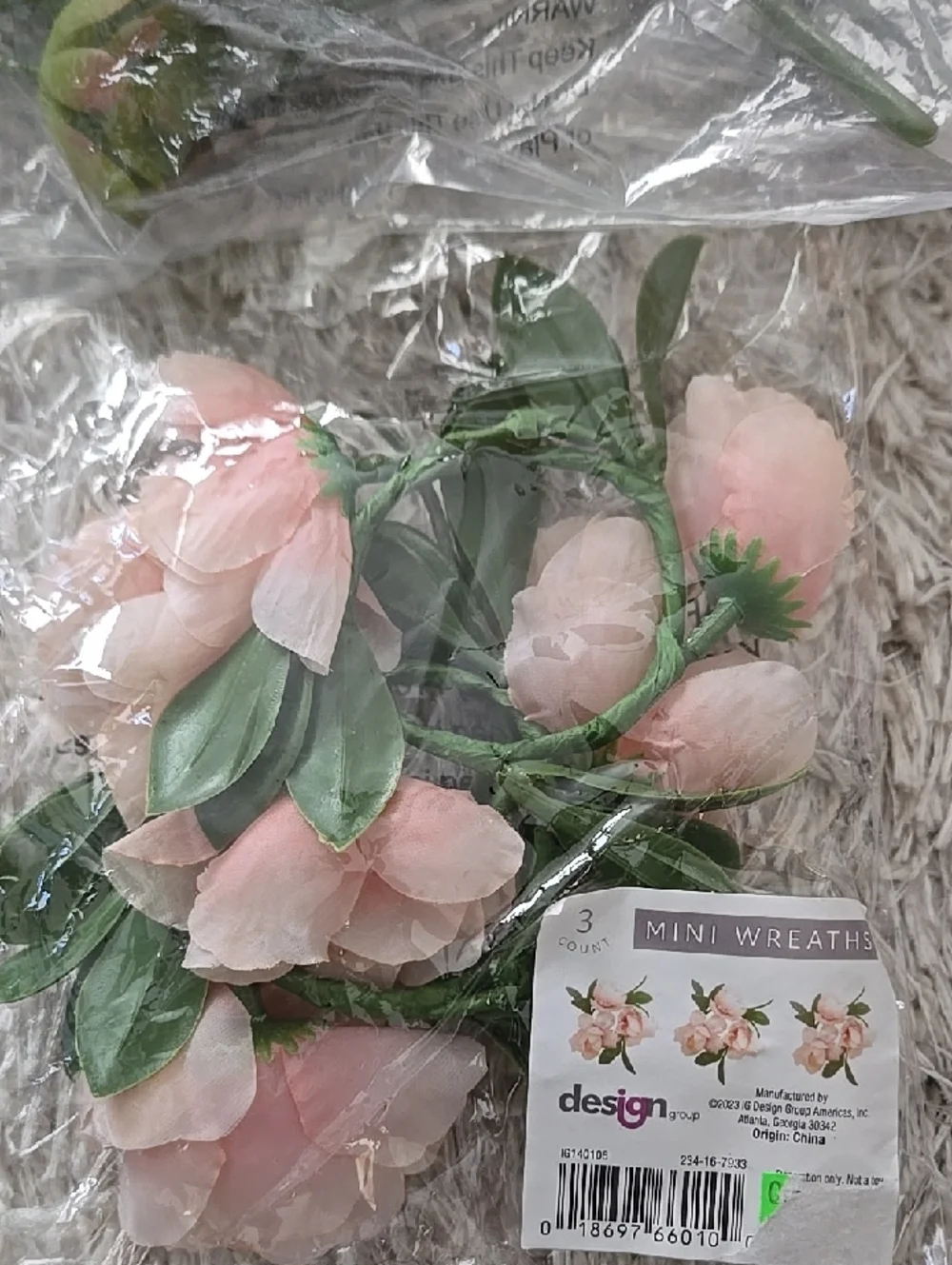 Soft Pink Artificial Flower Faux Green Mini Wreaths Leaves Plant Pick Assortment